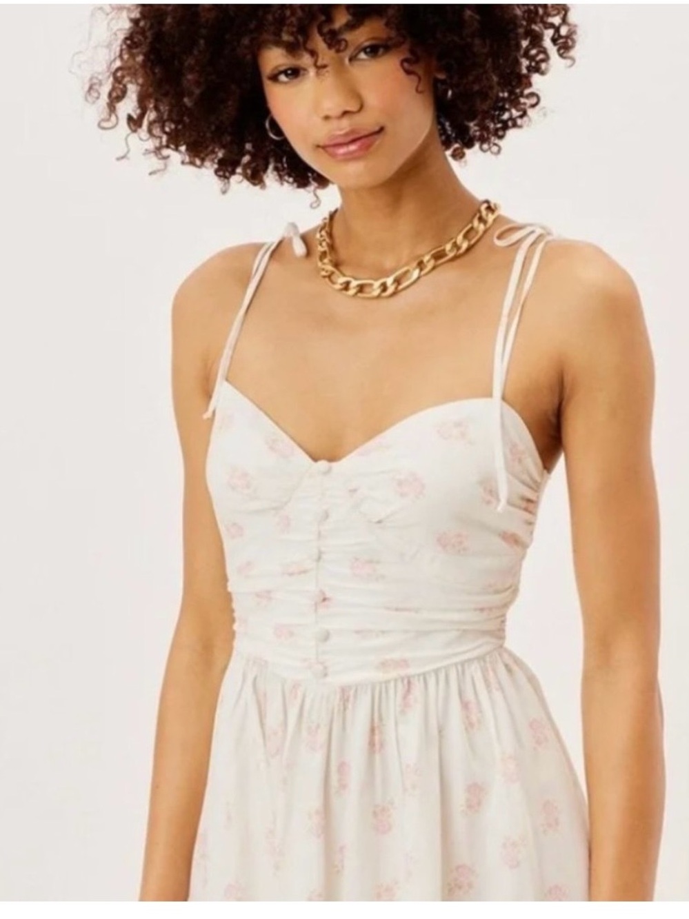 For Love & Lemons White Pink Floral Tie-Shoulder Mini Dress